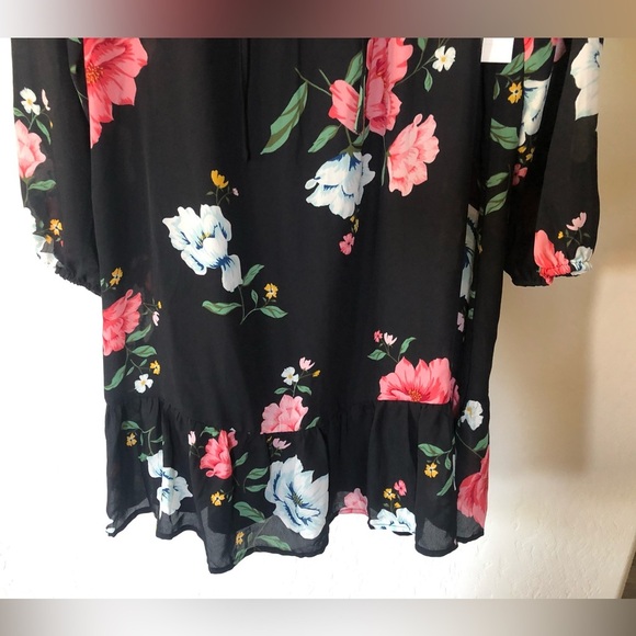 Old Navy|NWT black floral chiffon long sleeve dress,ruffle hem•••Medium - Picture 3 of 11